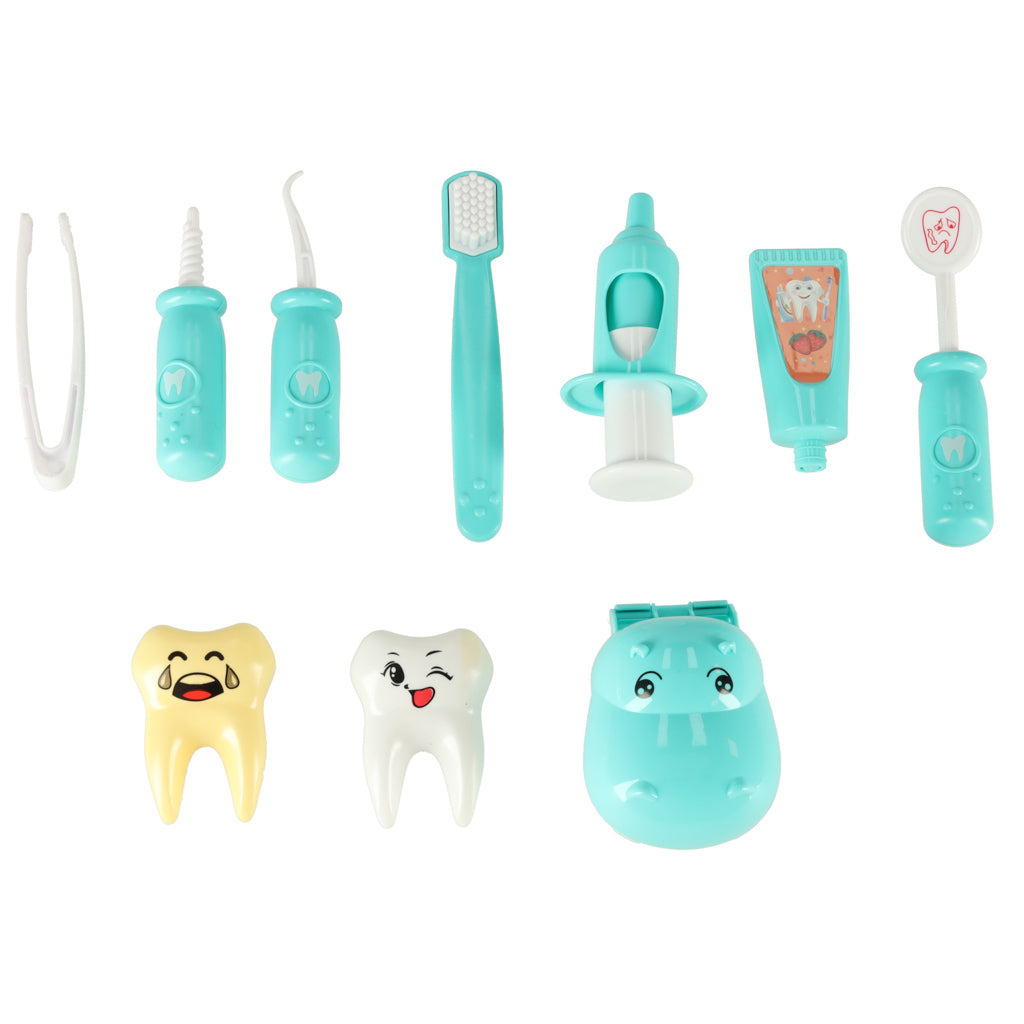 Set de joaca, Zola®, hipopotam la dentist, albastru, din plastic, 12 piese, 9.5 cm x 6.5 cm x 5 cm Set de joaca, Zola®, hipopotam la dentist, albastru, din plastic, 12 piese, 9.5 cm x 6.5 cm x 5 cm